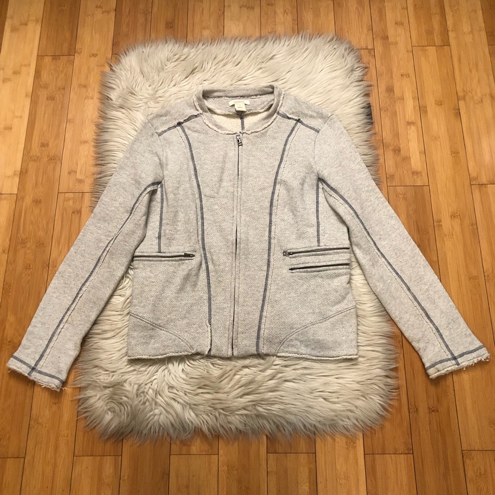Sundance Grunge Cotton Stitched Seam Zip Up Heather Grey Moto Jacket Womens L